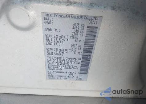 2014 Nissan Rogue Sl from USA, damaged, VIN 5N1AT2MT0EC848733